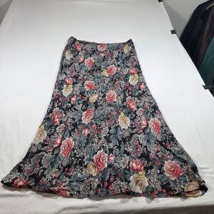 Francesca Rose Skirt Maxi Big Roses Chic Floral Maxi Skirt in Black Pink Boho XL